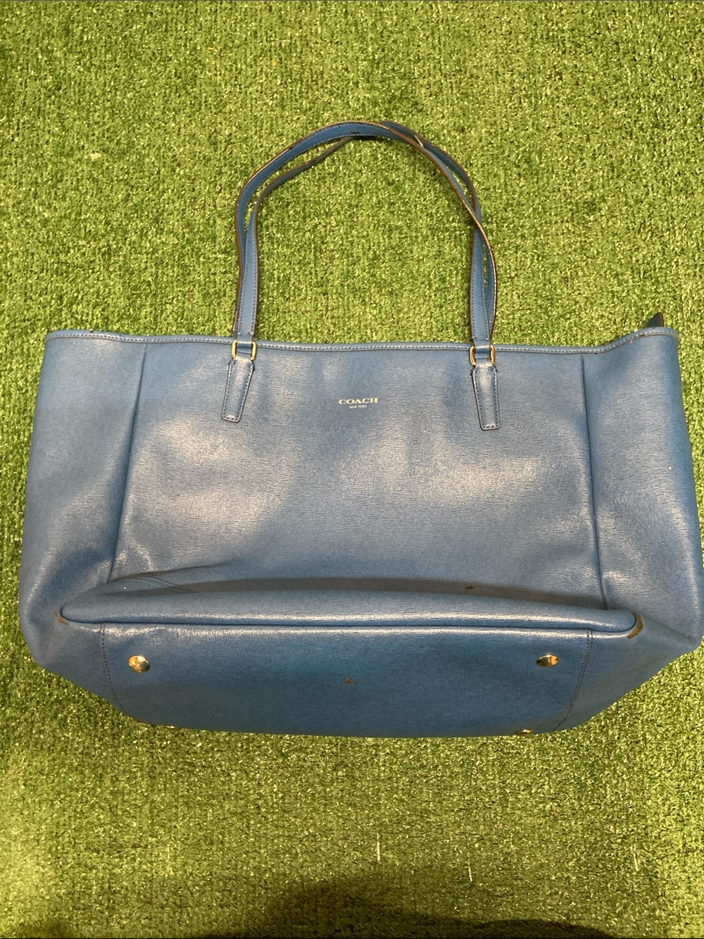 Coach Blue Leather Tote with Gold Accents (OKPM-09-43)